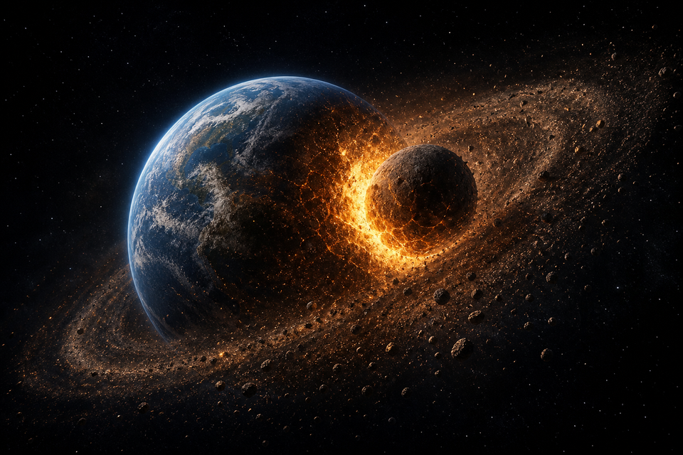 地球と惑星規模の衝突体を示す概念図